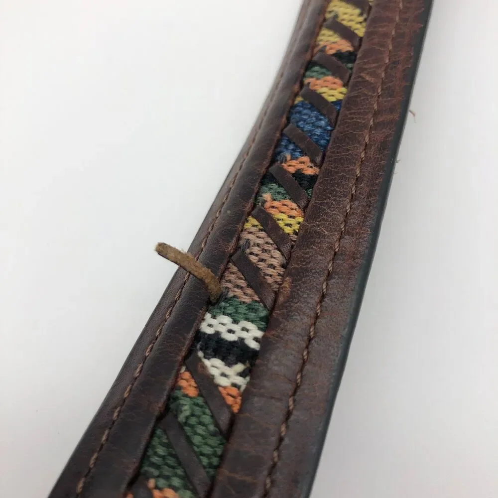 Columbia Leather Belt Woven Fabric Inlay Mens Size 40 Southwestern